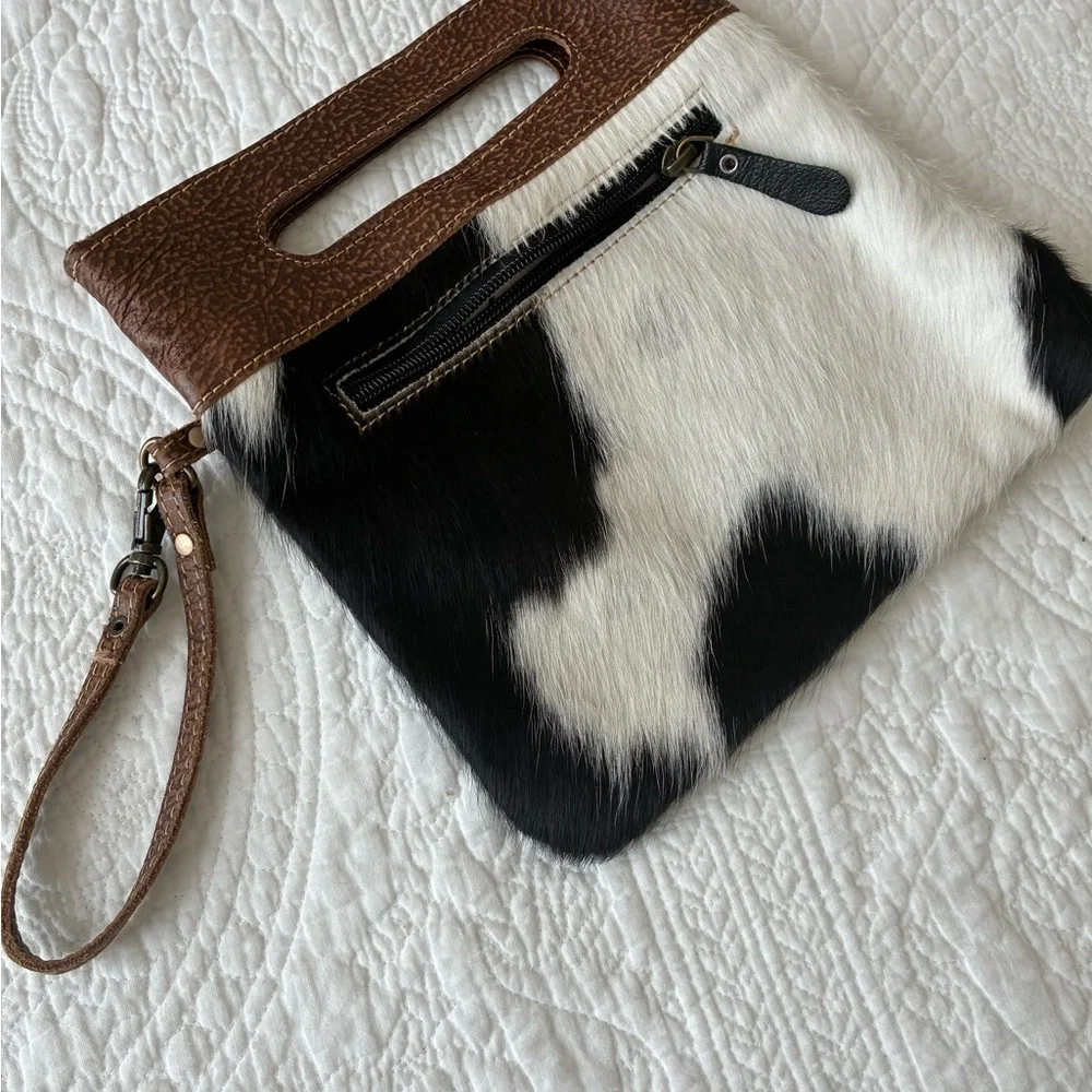 Myra Bag Brown and Black Leather Clutch - Picture 3 of 3